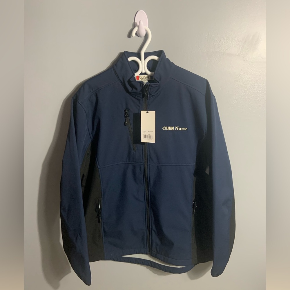 Blue Performance Jacket with Stand-Up Collar and Water-Resistant Fabric